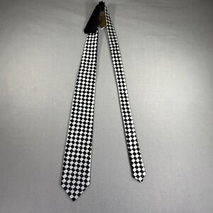 Steven Land Mens Black White Checkered Silk Necktie Hand Made NWT Checkerboard